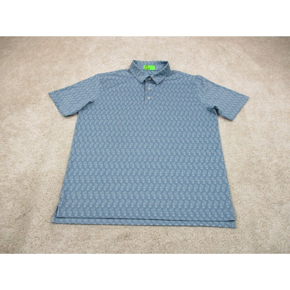Chubbies Polo Shirt Mens Medium M Blue Seahorse Print Performance Stretch Golf